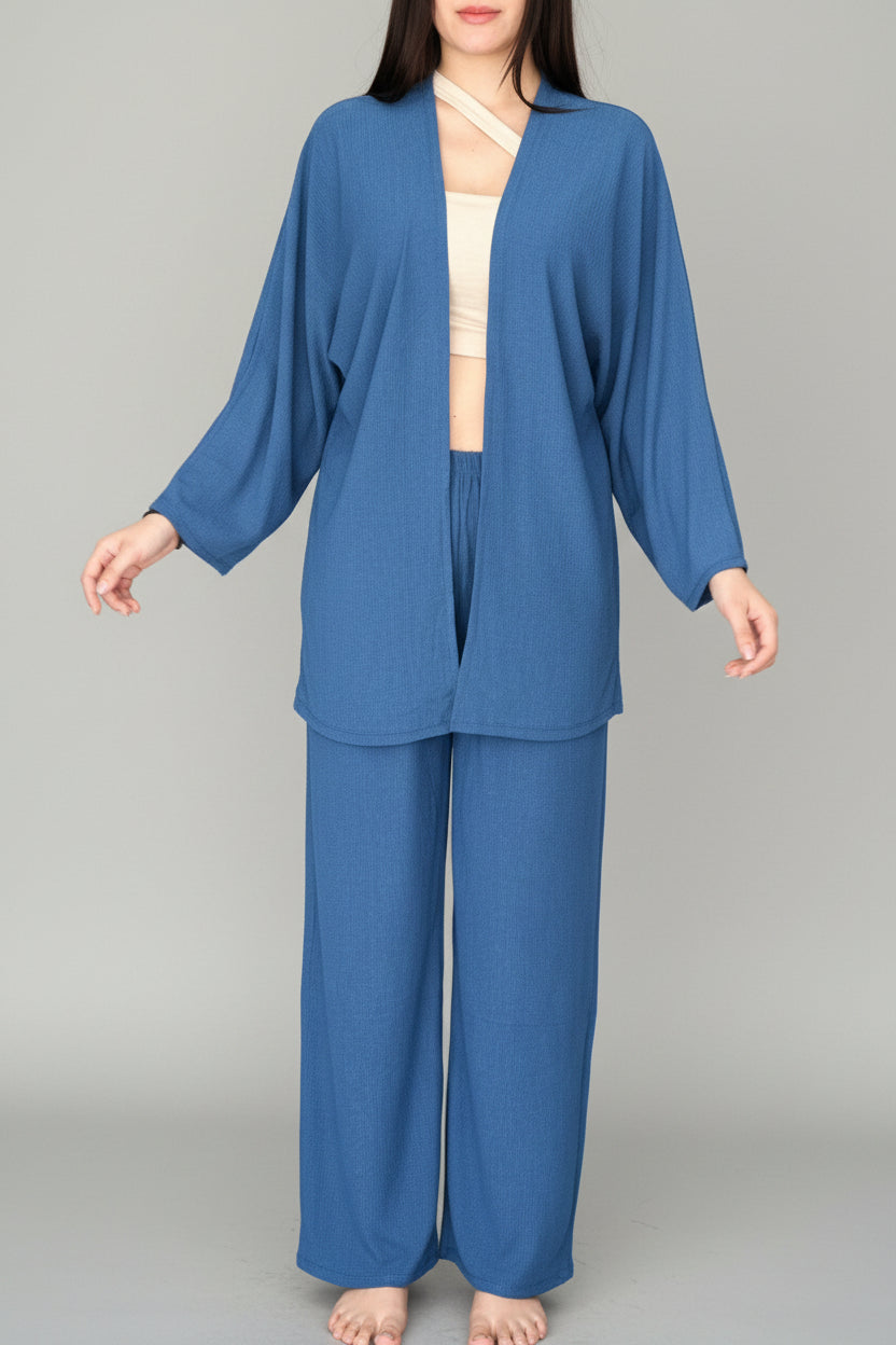 Set Veror 3-Pjesësh Blu Denim me Stil Minimalist