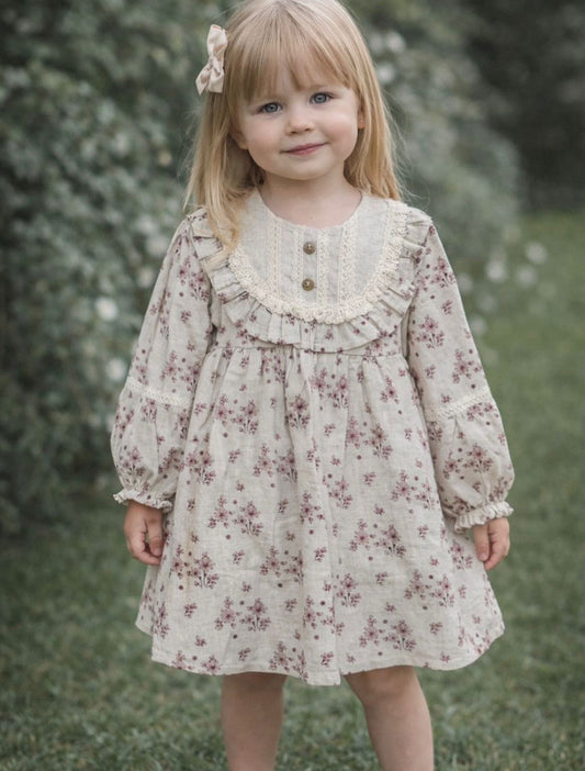 Fustan i ëmbël për vajza me dizajn floral / lino