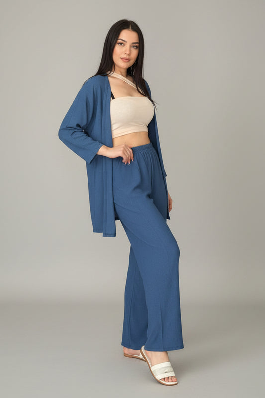 Set Veror 3-Pjesësh Blu Denim me Stil Minimalist