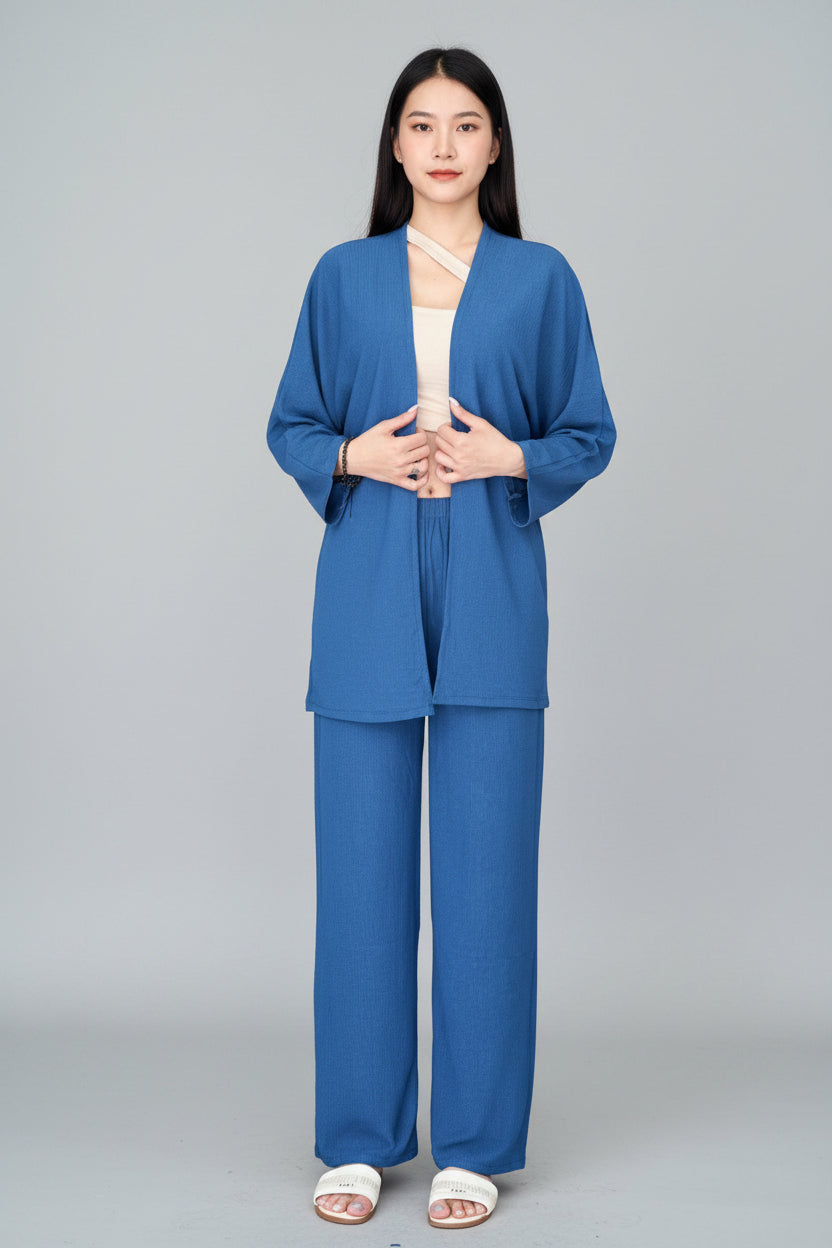 Set Veror 3-Pjesësh Blu Denim me Stil Minimalist