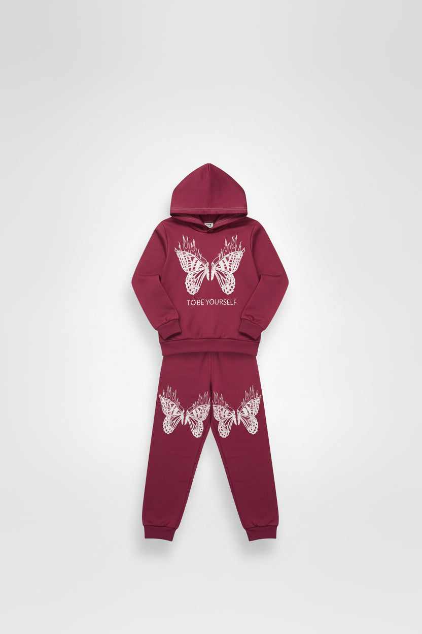Set sportiv për vajza me kapuç Butterfly – Bluze & Tuta komode për fëmijë | Veshje sportive vajzash