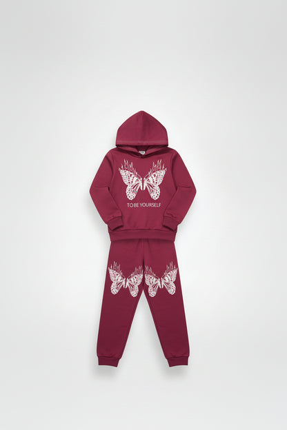 Set sportiv për vajza me kapuç Butterfly – Bluze & Tuta komode për fëmijë | Veshje sportive vajzash