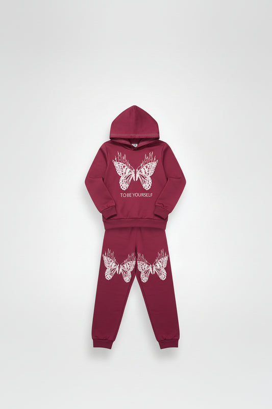 Set sportiv për vajza me kapuç Butterfly – Bluze & Tuta komode për fëmijë | Veshje sportive vajzash