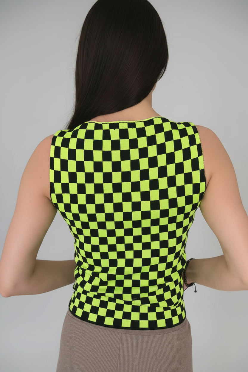 Top Pa Mëngë me Print Shahu Neon – Stil Trendy